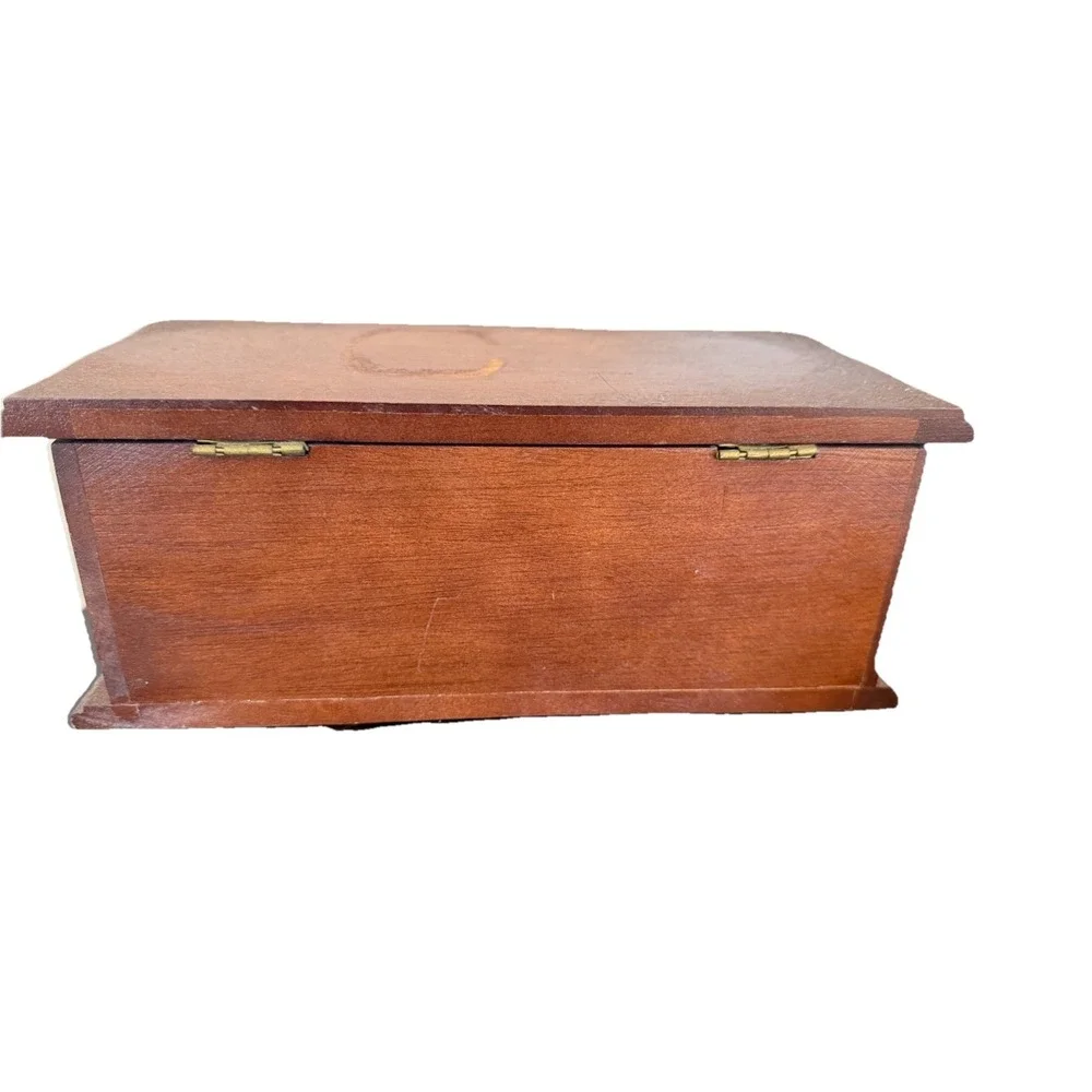 Vintage Wooden Velvet Lined Jewelry‎ Box Drawers Mirror Inside Lid 4 x 5 x  10